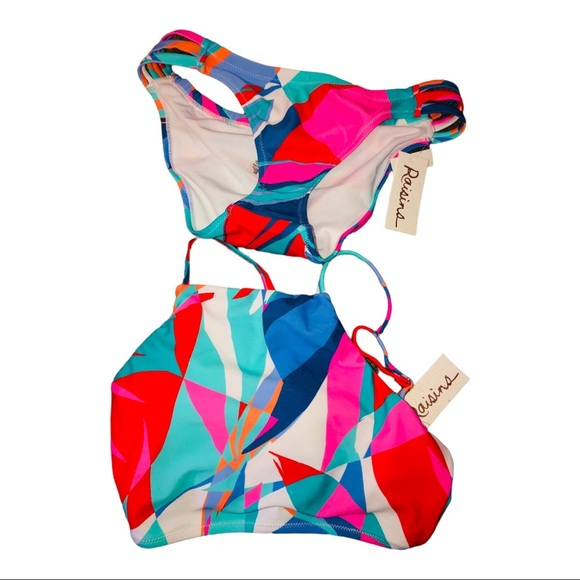Abstract colorblock 2piece geometric print halter bikini set size XS new - Picture 6 of 14